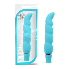 Blush Luxe Purity G aqua silicone vibrator beside its teal retail packaging box