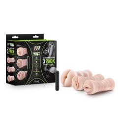 Blush M for Men Soft & Wet Vibrating Stroker Set 3-pack with bullet vibrator and retail box