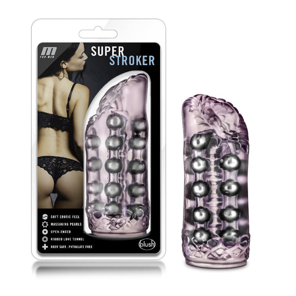 Blush M for Men Super Stroker pink open-ended sleeve with massaging pearl beads