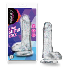 Blush Naturally Yours 6 Inch Glitter Cock dildo with suction base, clear glitter finish