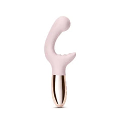 Blush pink Le Wand XO rabbit vibrator highlighting curved g-spot tip detail