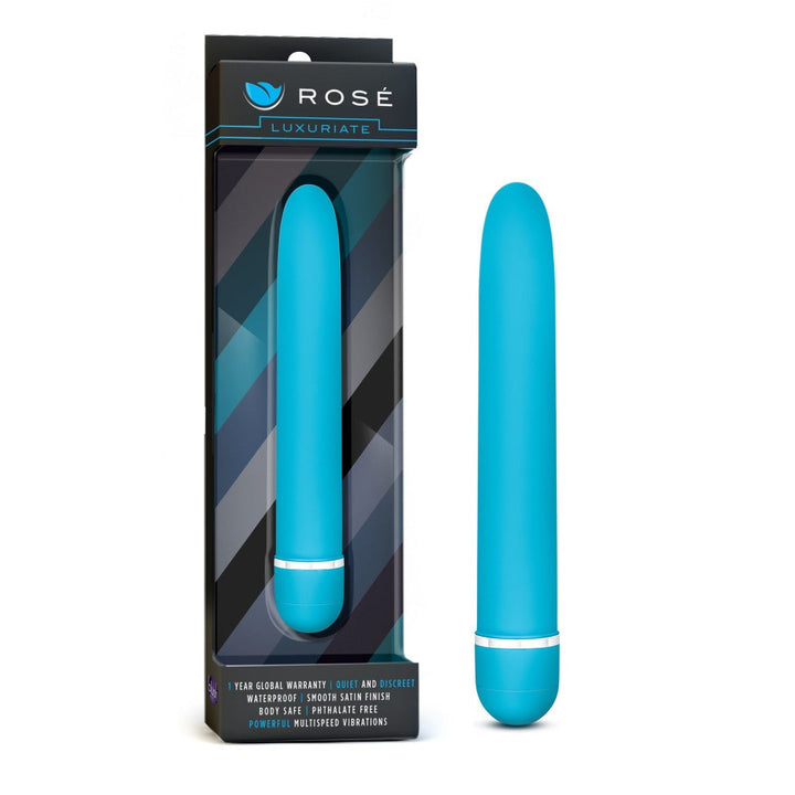 Blush Rosé Luxuriate vibrator in teal blue with matching product box