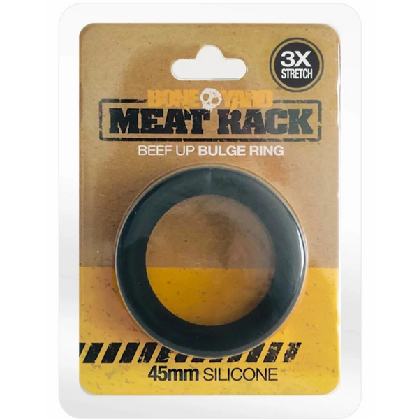 BoneYard Meat Rack 45mm black silicone cock ring in retail blister packaging