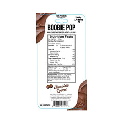 Boobie Pop nutrition facts label showing chocolate hard candy ingredients and 42g serving size