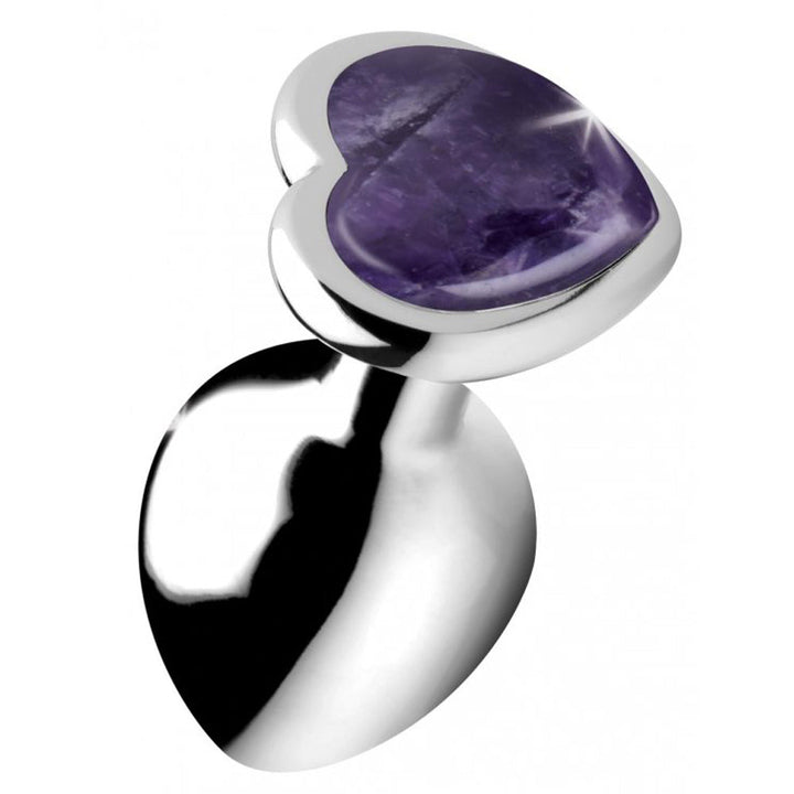 Booty Sparks Gemstones medium anal plug with polished silver body and amethyst heart base