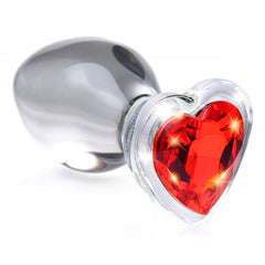 Booty Sparks Red Heart Gem Glass Anal Plug medium size with sparkling red heart base