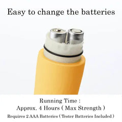 Bottom of the Iroha Zen open to show dual AAA battery compartment; runs approximately 4 hours
