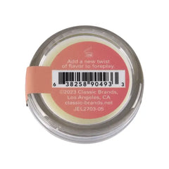 Bottom label of Nipple Nibblers balm showing barcode, 12-month symbol, and foreplay usage note