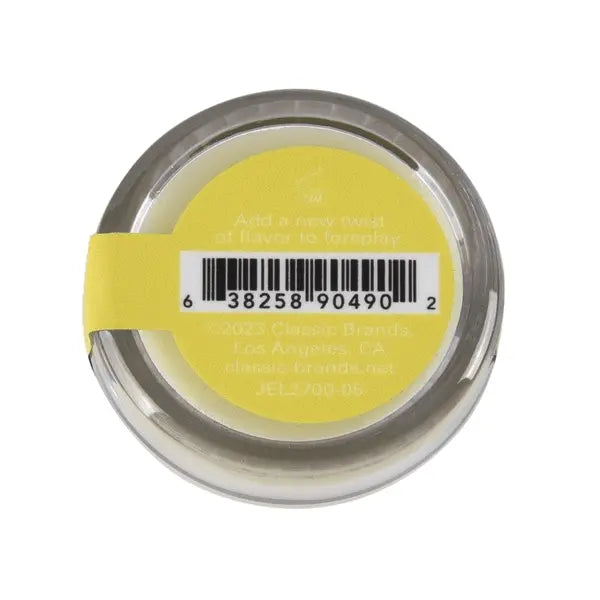 Bottom of Nipple Nibblers Lemon Drop jar showing barcode, 2023 Classic Brands label, Los Angeles CA