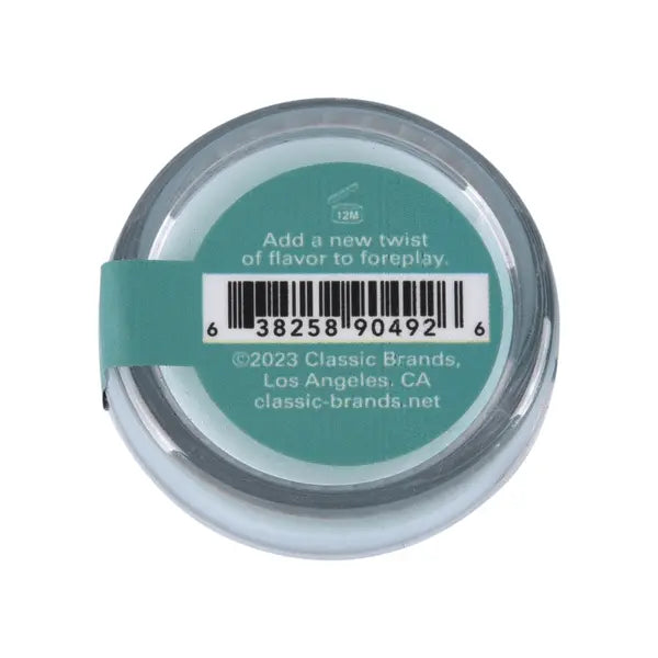 Bottom of Nipple Nibblers Mint Julep jar showing barcode, 12-month symbol, and Classic Brands info