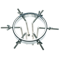 Bottom view of the Oculus Anal Explorer showing wingnut adjustment screws and inner rod arrangement