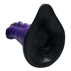 Bottom view of Orion Invader alien dildo showing flat suction-cup base with brand emblem