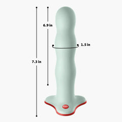 BOUNCER dildo with dimension labels: 7.3 in total length, 6.9 in insertable, 1.5 in diameter