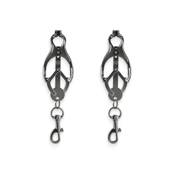 Bound C3 gunmetal nipple clamps with leaf-shaped metal frames and lobster-claw clips