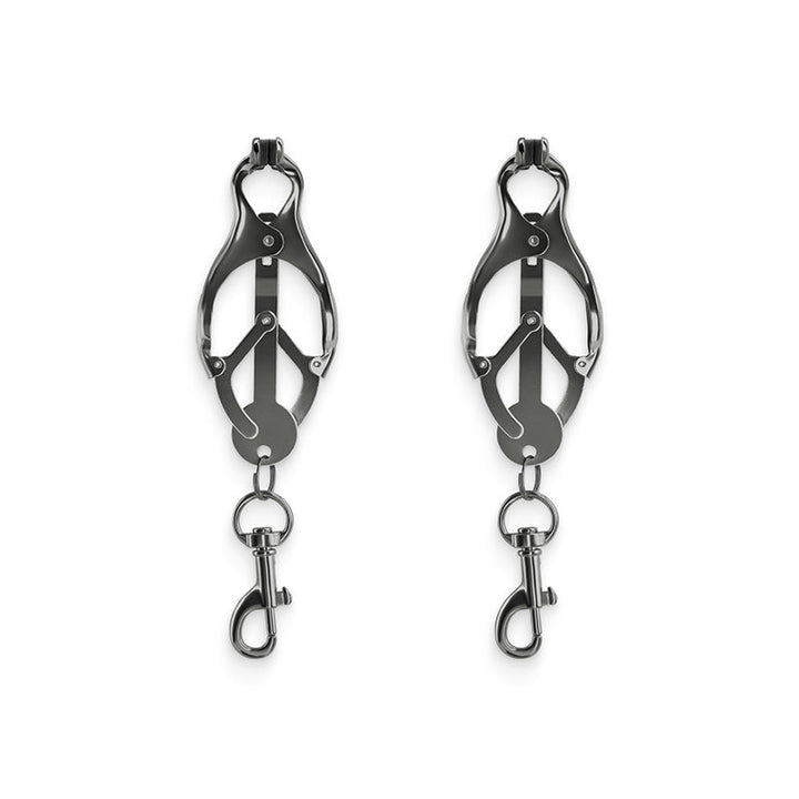 Bound C3 gunmetal nipple clamps with leaf-shaped metal frames and lobster-claw clips