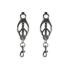 Bound C3 gunmetal nipple clamps with leaf-shaped metal frames and lobster-claw clips