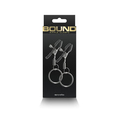 Bound Nipple Clamps C2 in black and gold retail packaging by NS Novelties, front view