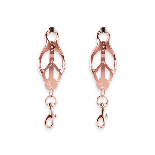 Bound Nipple Clamps C3 in rose gold, pair with clover-style adjustable clamps and bolt snap clasps