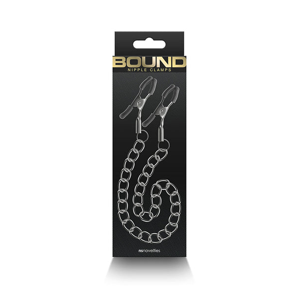 Bound Nipple Clamps DC2 by NS Novelties displayed in black and gold retail packaging