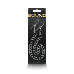Bound Nipple Clamps DC2 by NS Novelties displayed in black and gold retail packaging