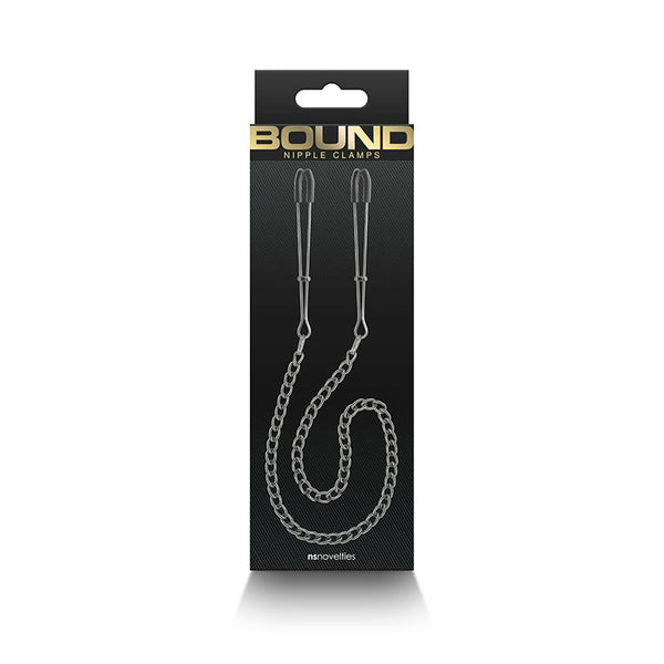 Bound Nipple Clamps DC3 in black and gold retail packaging by NS Novelties