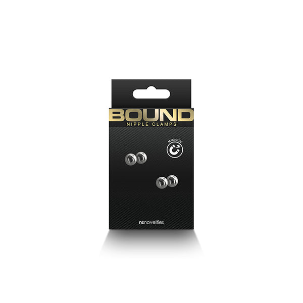 Bound Nipple Clamps M1 in black retail packaging by NS Novelties, magnetic closure