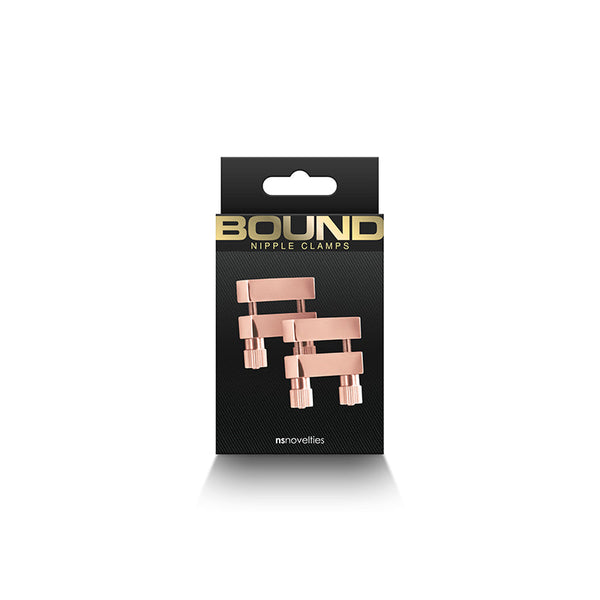 Bound Nipple Clamps V1 by NS Novelties in black retail packaging with gold branding