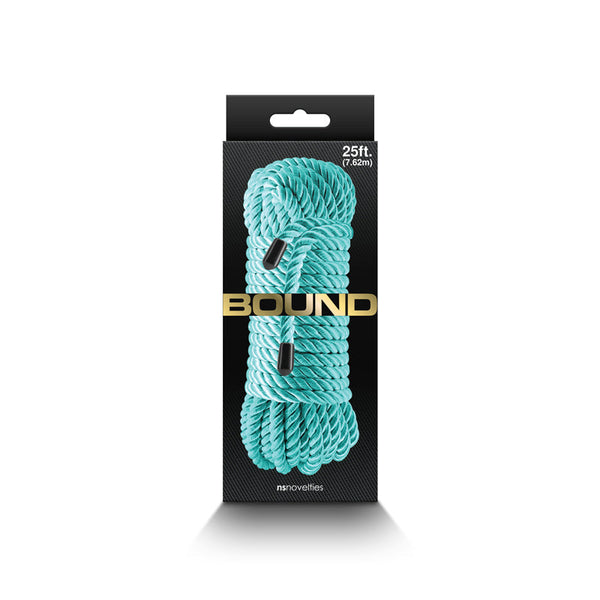 Bound rope by NS Novelties in green shown in black retail box, 25 ft / 7.62 m