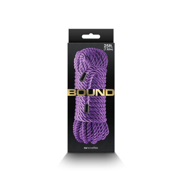 Bound rope by NS Novelties in purple shown in black retail box, 25ft (7.62m) length