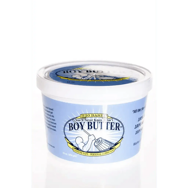 Boy Butter H2O Formula 16 oz tub, water-based personal lubricant in light blue container