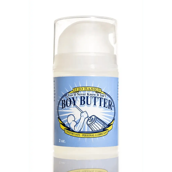 Boy Butter H2O Formula 2 oz pump bottle, water-based personal lubricant with blue label