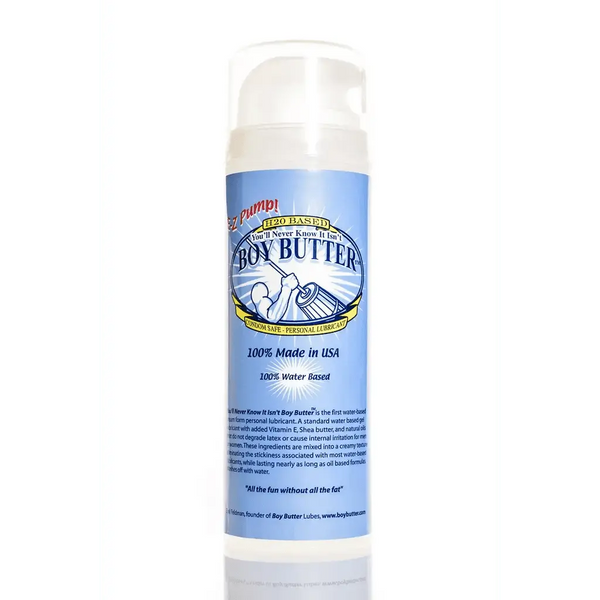 Boy Butter H2O Formula 5 oz pump bottle, water-based personal lubricant, white dispenser