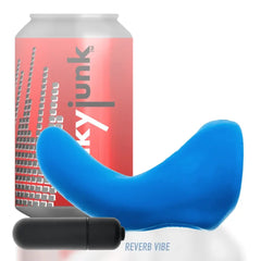 Buzzfuck blue sling with Reverb Vibe bullet shown beside a soda can for scale