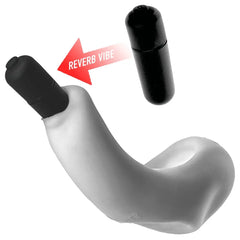 BUZZFUCK clear ice taint sling shown with Reverb Vibe bullet partially inserted and removed