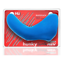 Buzzfuck taint vibe-sling in blue shown in Hunkyjunk REV plus-silicone packaging