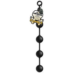 C1R Ass Ballz large silicone anal beads in black, shown full-length with retail tag attached