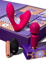 Remote bullet vibrator with anal beads, finger and rabbit sleeves from the Indulge calendar