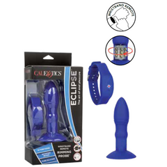 CalExotics Eclipse Rimming Probe with wristband remote, blue silicone, rotating beads