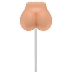 Candy Ass novelty lollipop shown unpackaged, revealing detailed buttocks-shaped peach-toned candy