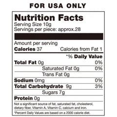Candy Bra USA nutrition facts label showing 37 calories per 10g serving with zero fat