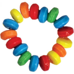 Close-up of a Candy C Ring formed by multicolour candy discs in a flexible circular shape