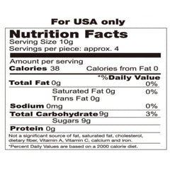 Candy Cuffs USA nutrition facts label: 38 calories per serving, 9g sugar, 0g fat per 10g