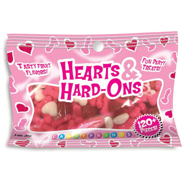 Candyprints 3oz resealable bag back angle showing heart-shaped candy mix in pink and white