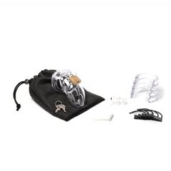 CB-6000S kit laid out: cage, storage pouch, keys, rings, and locking pins