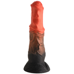 Centaur Silicone Dildo showing red-to-black ombre silicone finish from a straight-on side angle