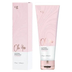 CG Oh Yes serum tube beside matching pink box, showing full silky cooling formula packaging