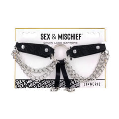 Chain Lace Garters by Sex & Mischief displayed in retail packaging with brand logo visible