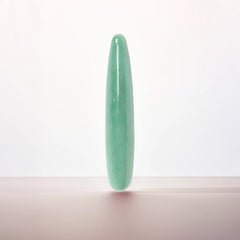 Chakrubs Indian Jade Aventurine Slim crystal wand standing upright, smooth mint-green stone