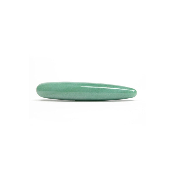 Chakrubs Indian Jade Aventurine Slim wand lying flat, displaying elongated tapered silhouette