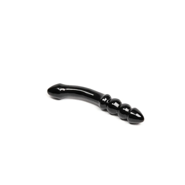Chakrubs Viper Wand Black glass dildo with curved shaft and graduated beaded end